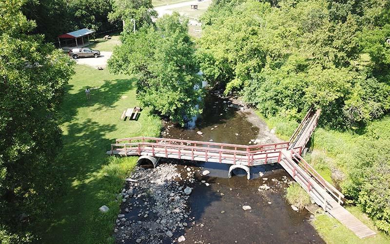 Aerial view of park bridge